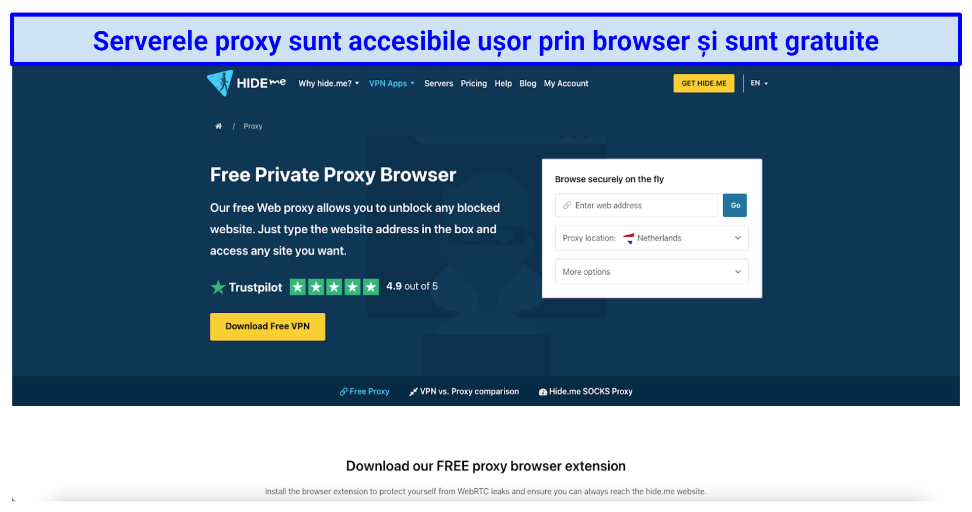 Graphic showing hideme's proxy browser homepage