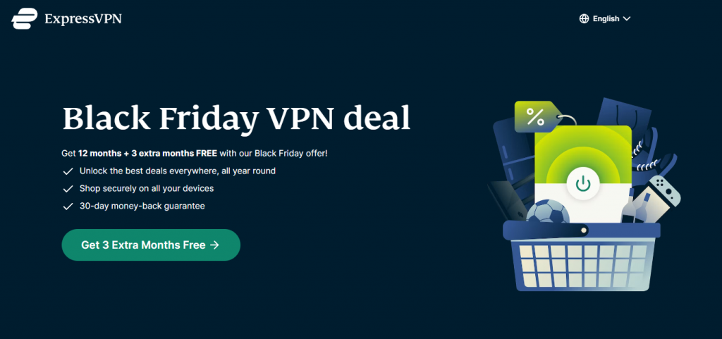 Screenshot showing ExpressVPN's special discount for Black Friday and Cyber Monday