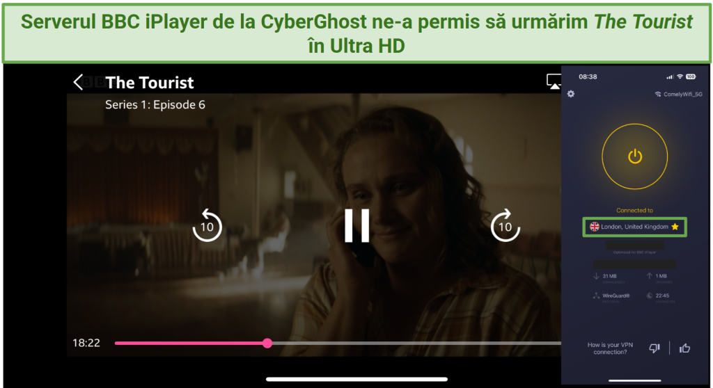 CyberGhost BBC iPlayer London server streaming The Tourist