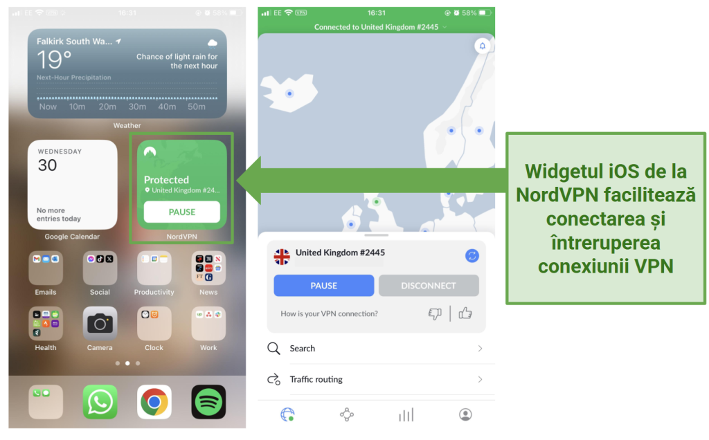 Screenshot of NordVPN's iOS widget