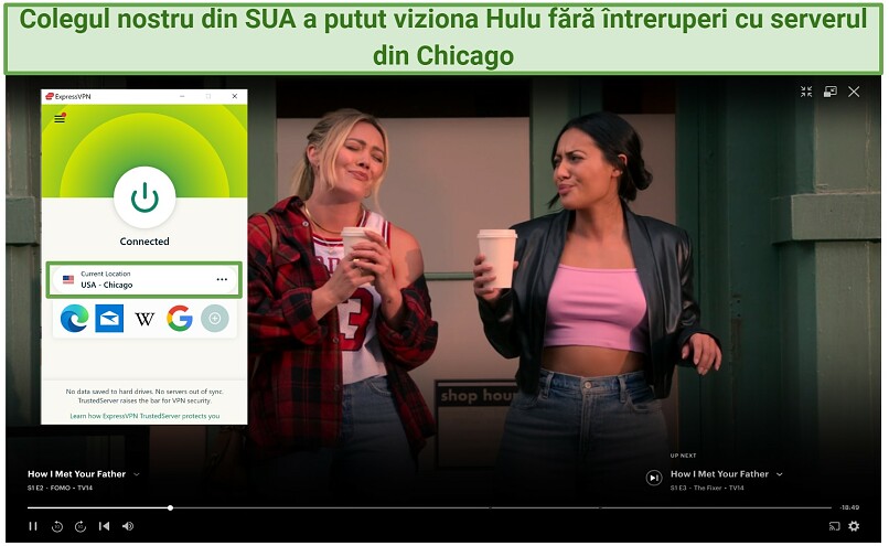 Screenshot of Hulu played streaming How I Met Your Father while connected to ExpressVPN's US Chicago server