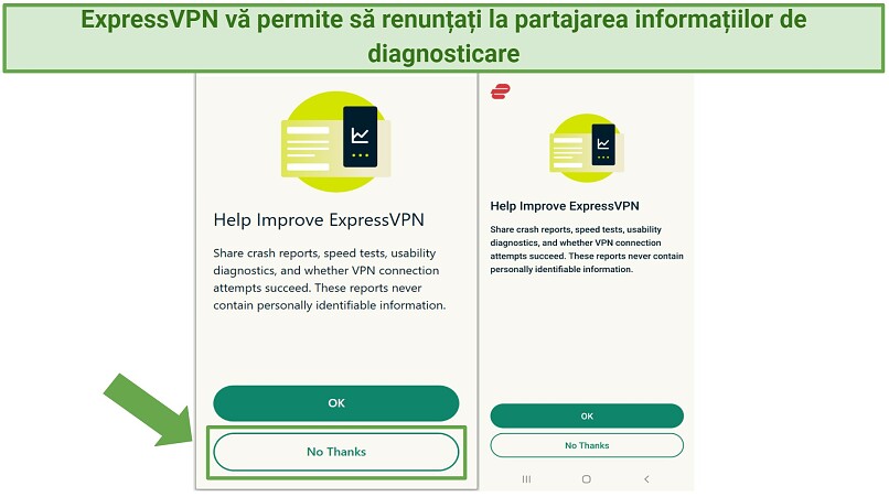 Screenshot of Help Improve ExpressVPN page on ExpressVPN app