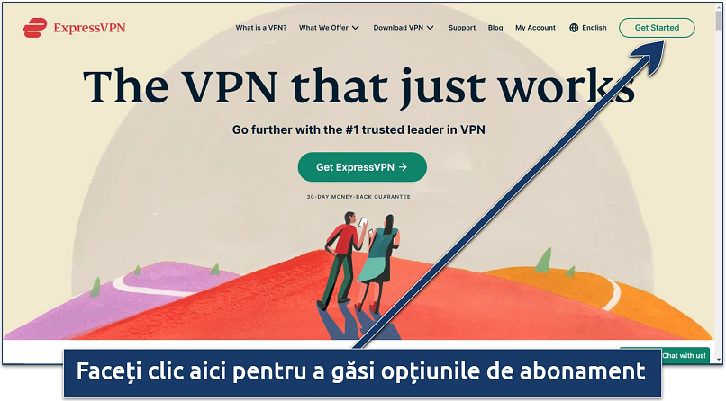 Screenshot showing the first step to get a Romanian IP is to visit ExpressVPN's website