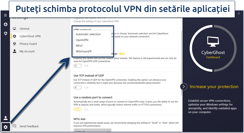 Screenshot showing how to change VPN protocol