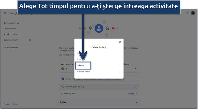Screenshot of Google My Activity deletion options