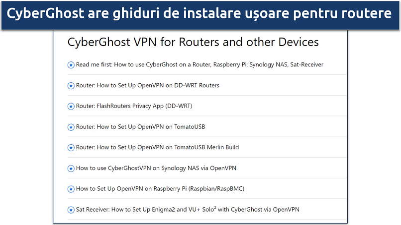 Screenshot of CyberGhost's router installation guide page