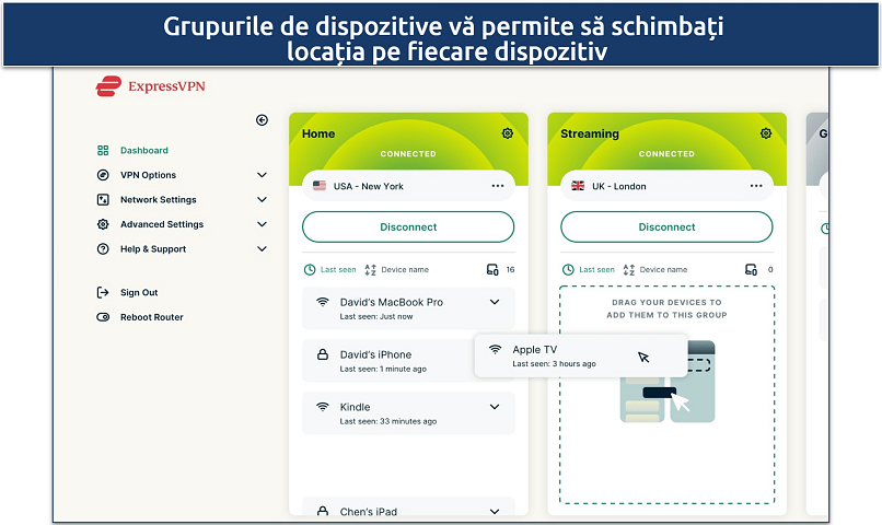 Screenshot showing how to use ExpressVPN's Device Groups