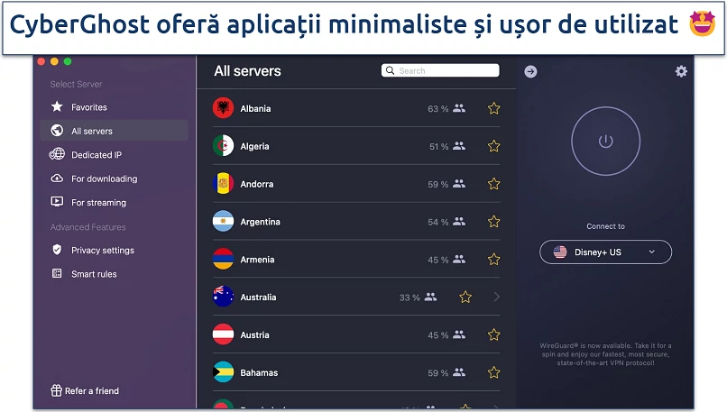 Screenshot of CyberGhost's Mac app