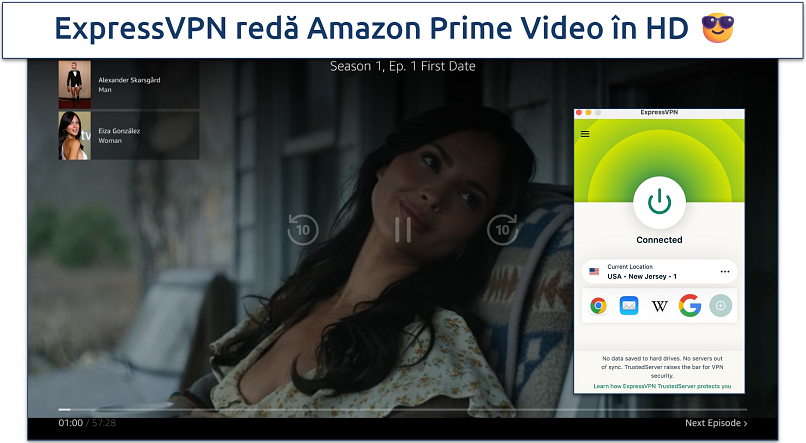 Screenshot of Prime Video streaming with ExpressVPN connected