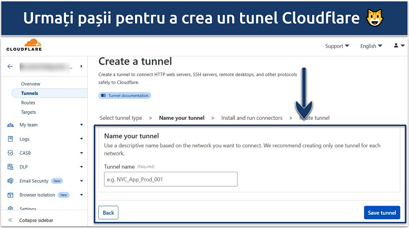 Screenshot of Cloudflare Tunnel dashboard