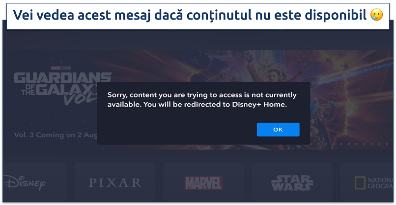 Screenshot of Disney Plus restricted content error message