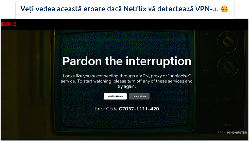 Captură de ecran a mesajului de eroare VPN, proxy sau blocator de la Netflix C7037-1111-420