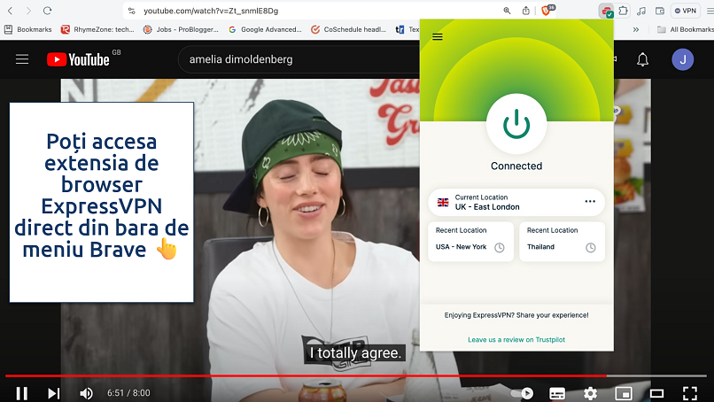 Screenshot showing ExpressVPN's Brave browser extension